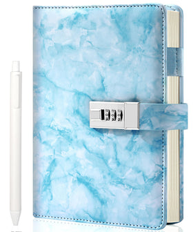 CAGIE Marble Lock Diary blue front cover ideal for private journaling on the go