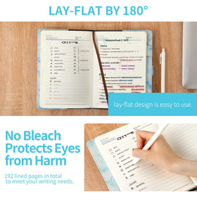 CAGIE Marble Lock Diary blue open pages reveal refillable, eye-friendly paper