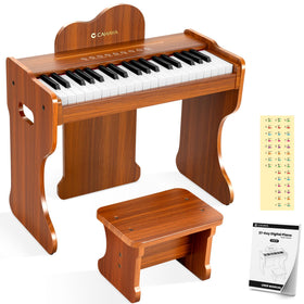 CAHAYA Kids Piano front view highlights wooden build for imaginative play and durability