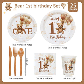 Caisehabu Bear Banner decor complements the bear first birthday setup