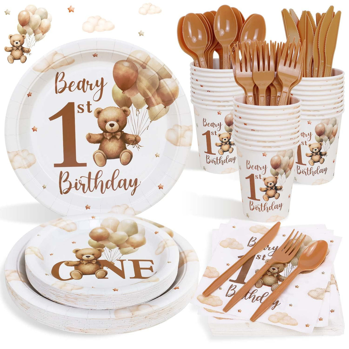 Caisehabu Beary First Birthday plates set for 25 guests elevates table presentation