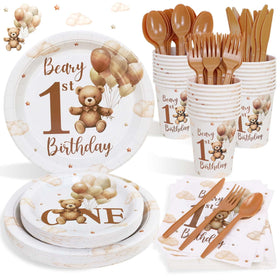 Caisehabu Beary First Birthday plates set for 25 guests elevates table presentation