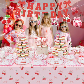 Caisehabu cherry birthday napkins paired with cups for cohesive party tableware.