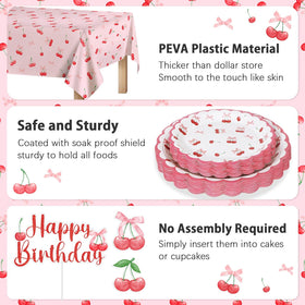 Caisehabu cake and cupcake toppers highlight treats with cherry accents.