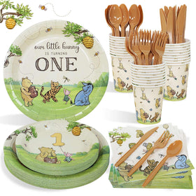 Caisehabu Winnie first birthday plates with Pooh design for sturdy party dining