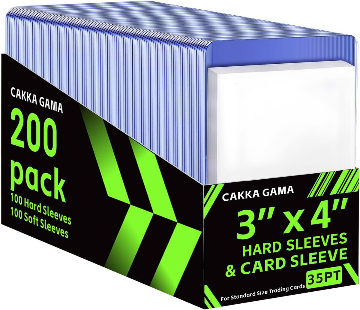 CAKKAGAMA 200 pcs card sleeves pack closeup highlighting packaging and value