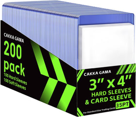 CAKKAGAMA 200 pcs card sleeves pack closeup highlighting packaging and value