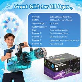 Cakuni Gatling LED water gun 50ft range for strategic water skirmishes.