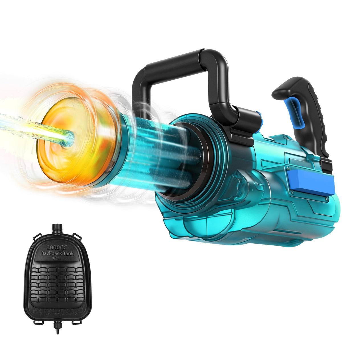 Cakuni Gatling LED water gun front view ready for action-packed backyard battles.