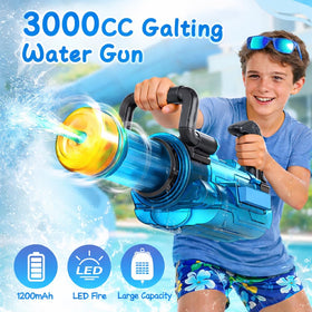Cakuni Gatling LED water gun side view with LED glow for night play.