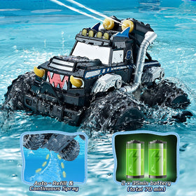 Calefwe pool play scene with the amphibious RC car