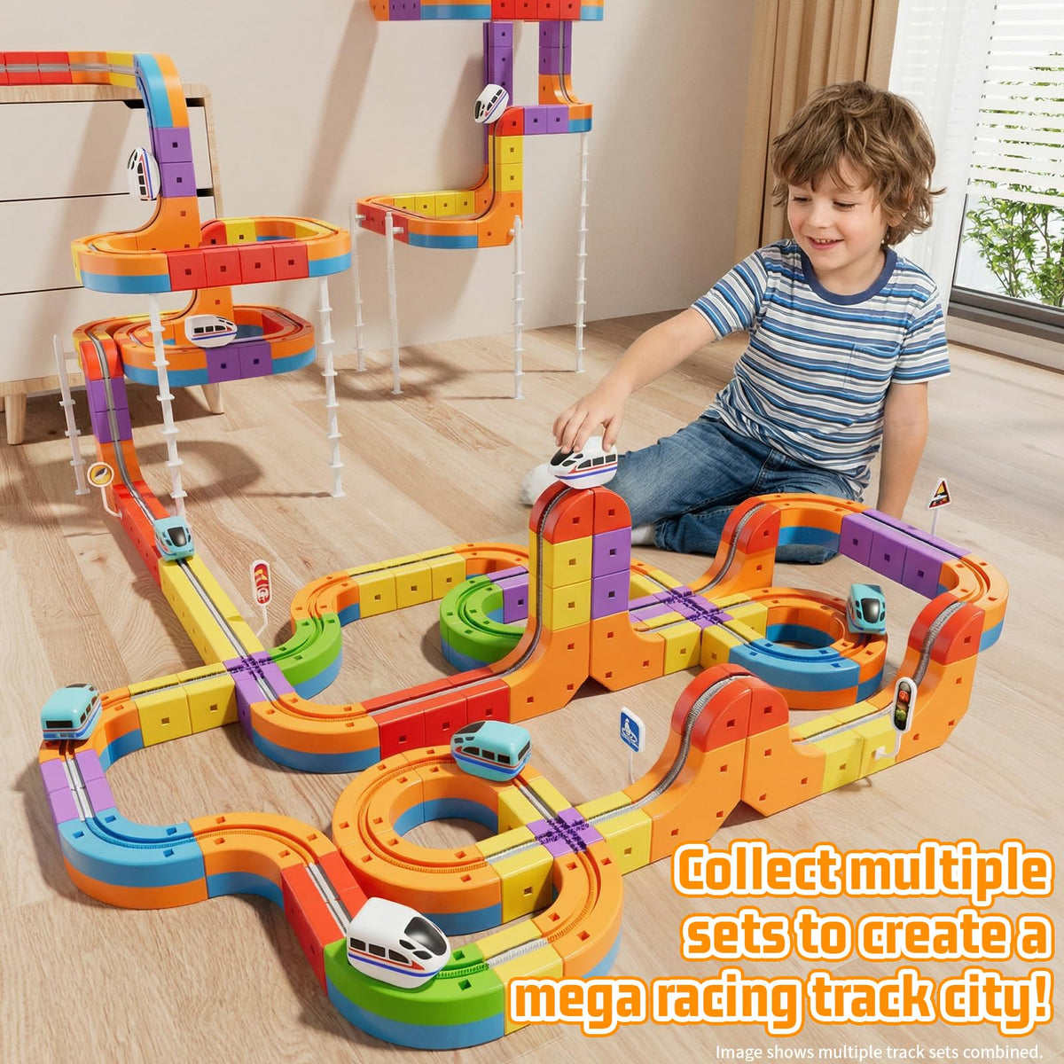 CalfQueen KlickRail motorized train—in-motion across layouts.
