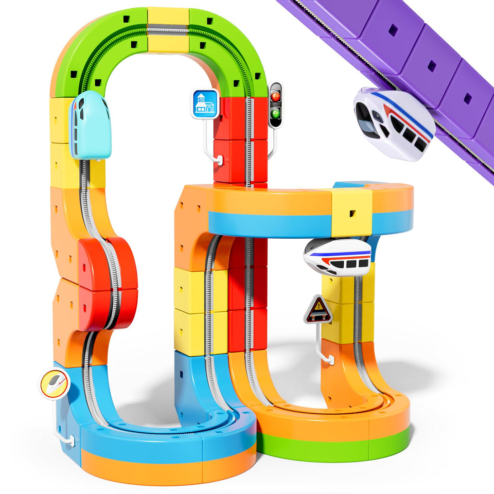 CalfQueen KlickRail motorized train conquers tracks, fueling imaginative play and STEM exploration.