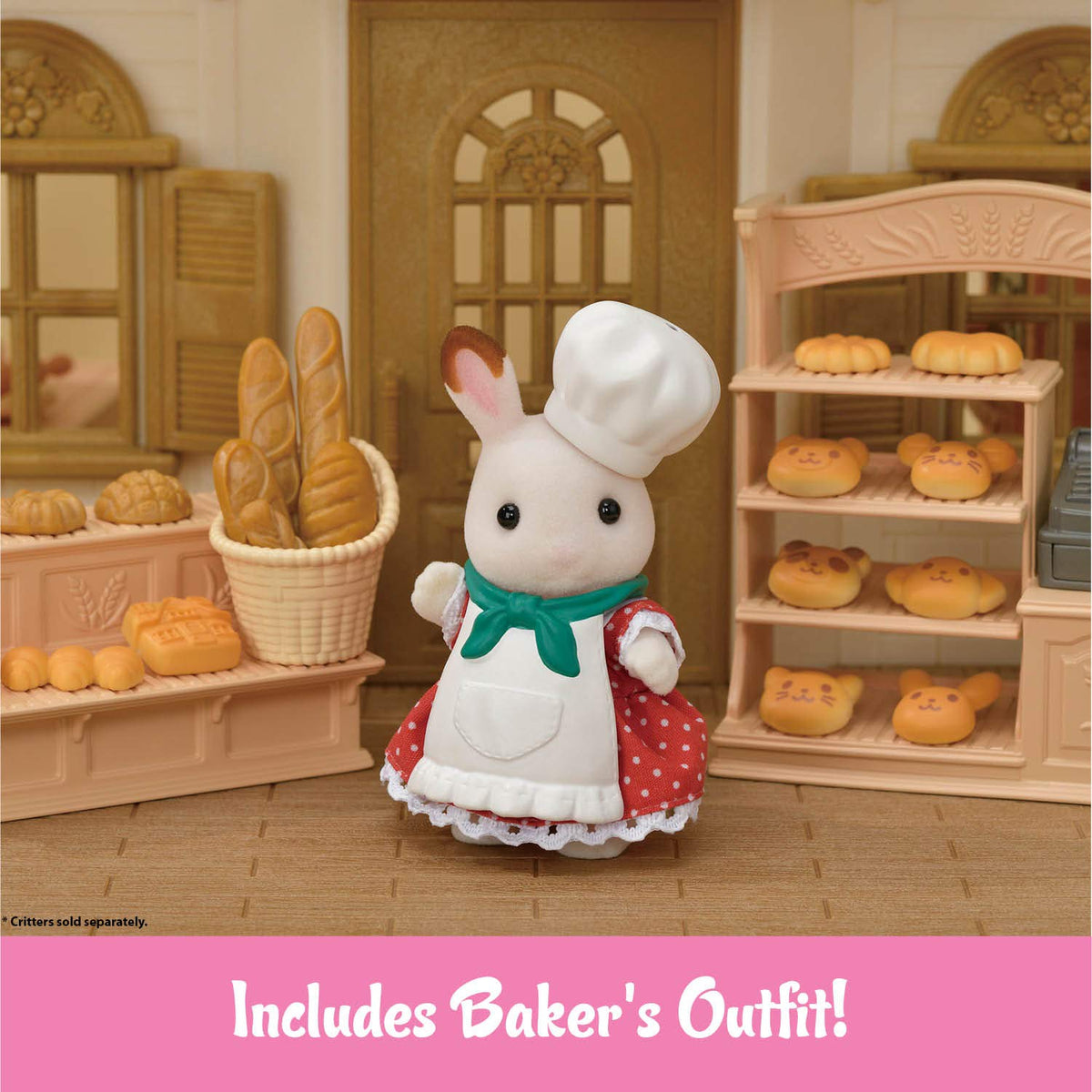 Calico Critters baker outfit with hat and apron ready for pretend baking