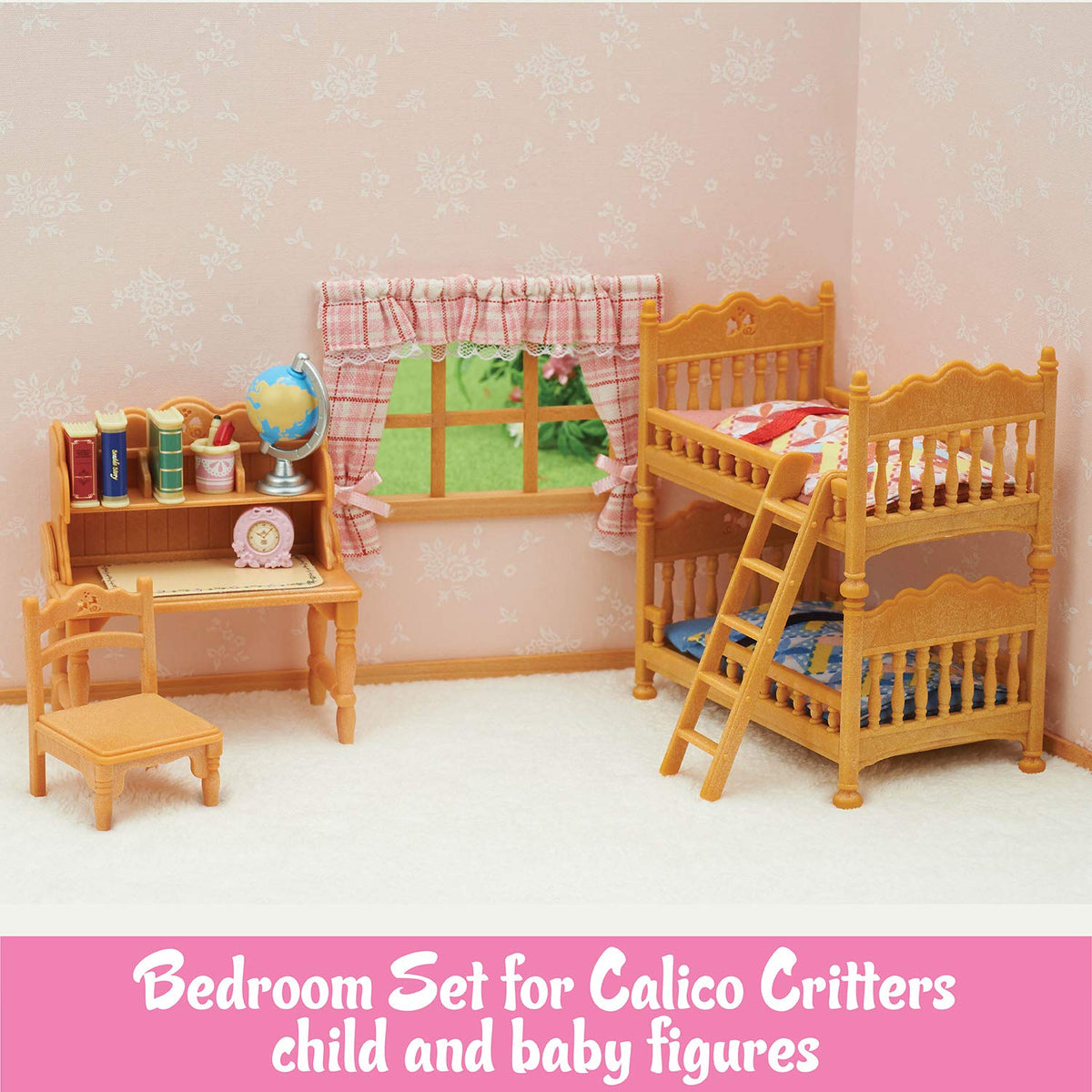 Calico Critters bedroom set desk and chair ready for pretend study.