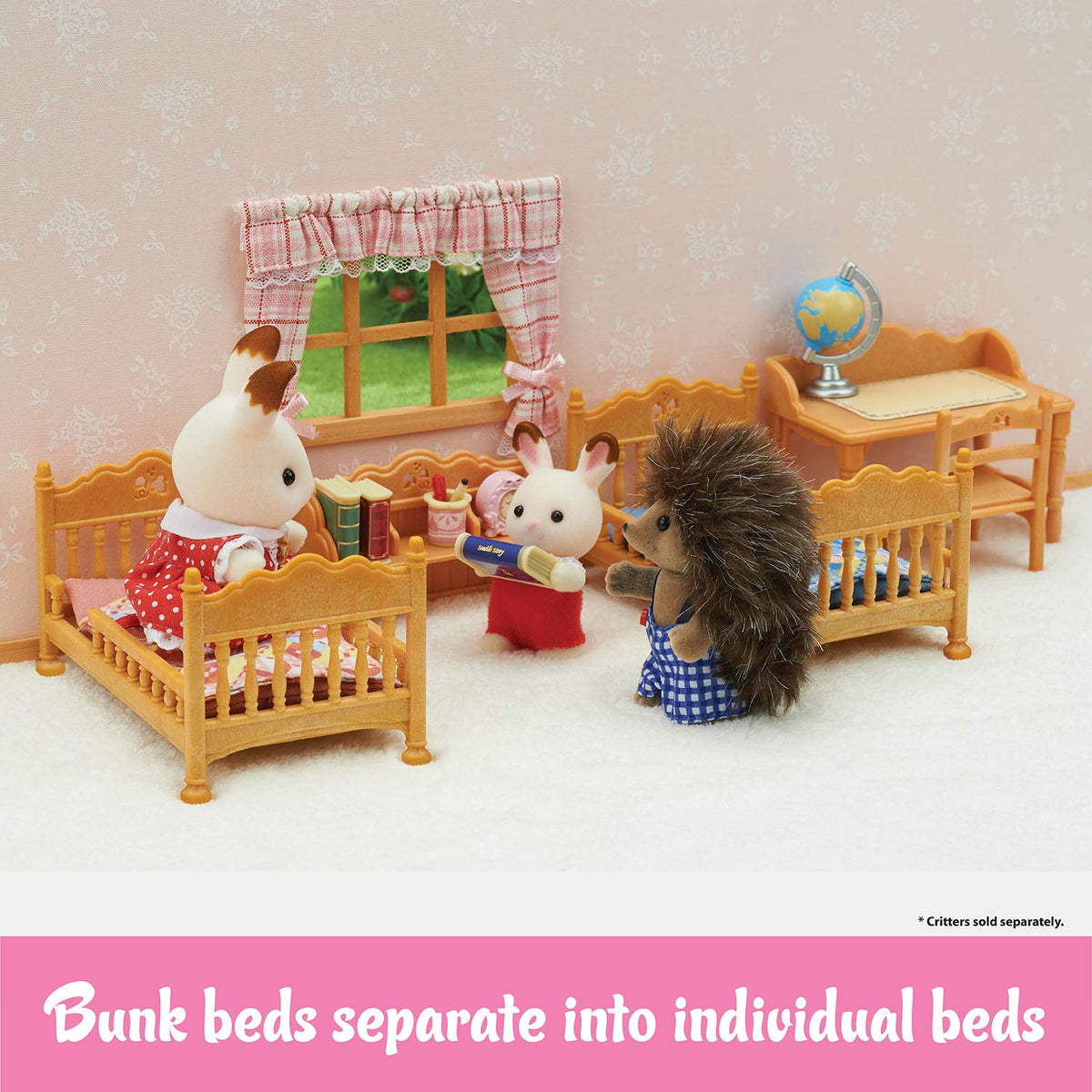 Calico Critters bookshelf with detachable desk shelf for adaptable workspace.