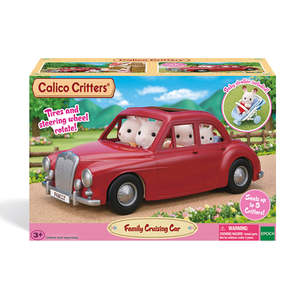 Calico Critters car dimensions 9.5 inches long, 5 inches wide, 3.5 inches tall.