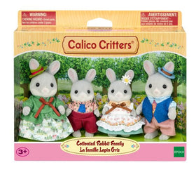 Calico Critters Cottontail Rabbit Family poses with removable outfits for interactive storytelling.