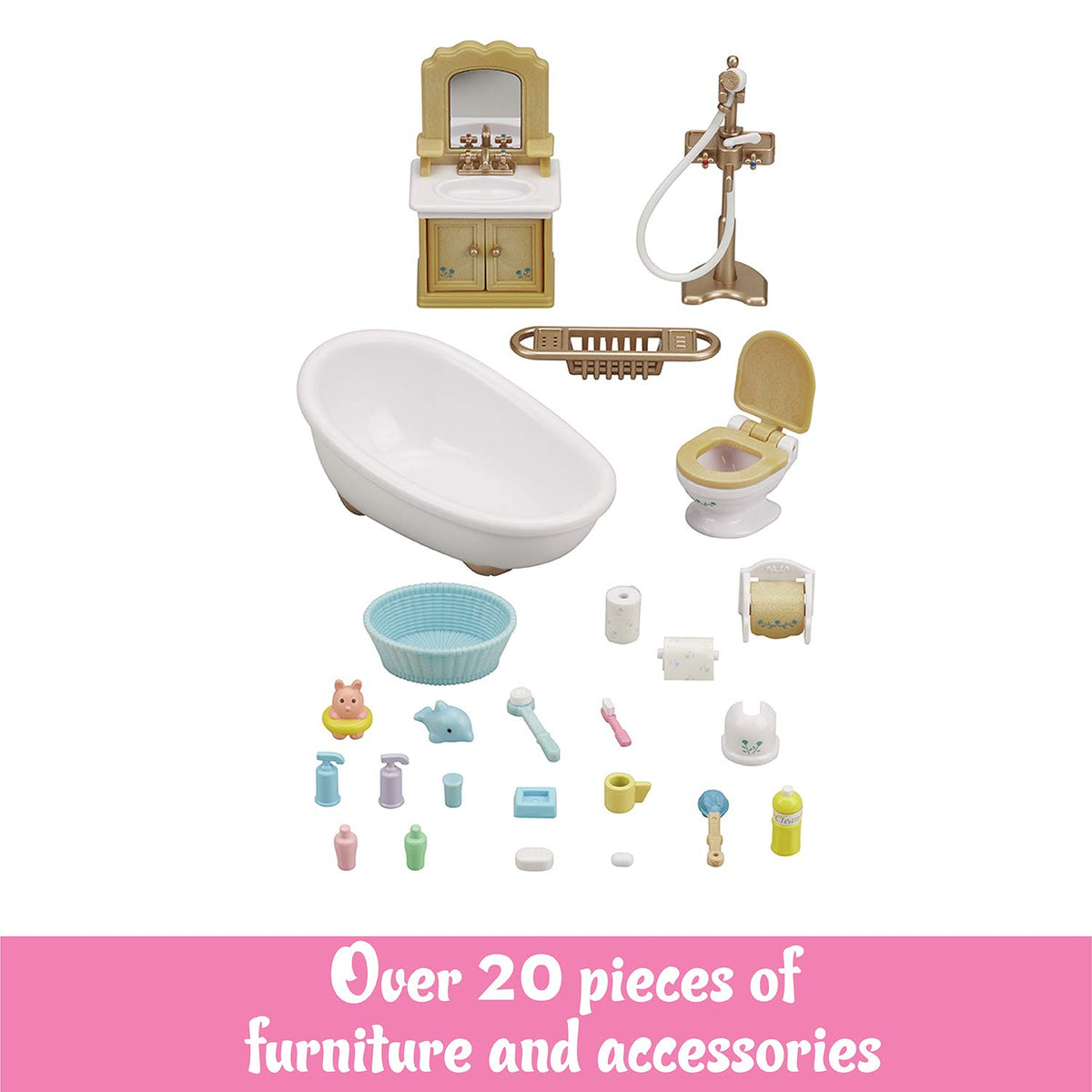 Calico Critters Country Bathroom Set sink with mirror enhances pretend grooming and organization.