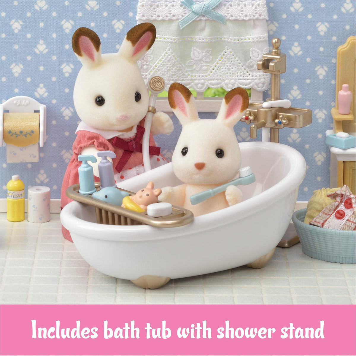 Calico Critters Country Bathroom Set toilet supports cozy family role play.