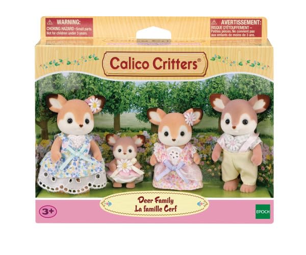 Calico Critters Deer Family in floral outfits for storytelling and role play