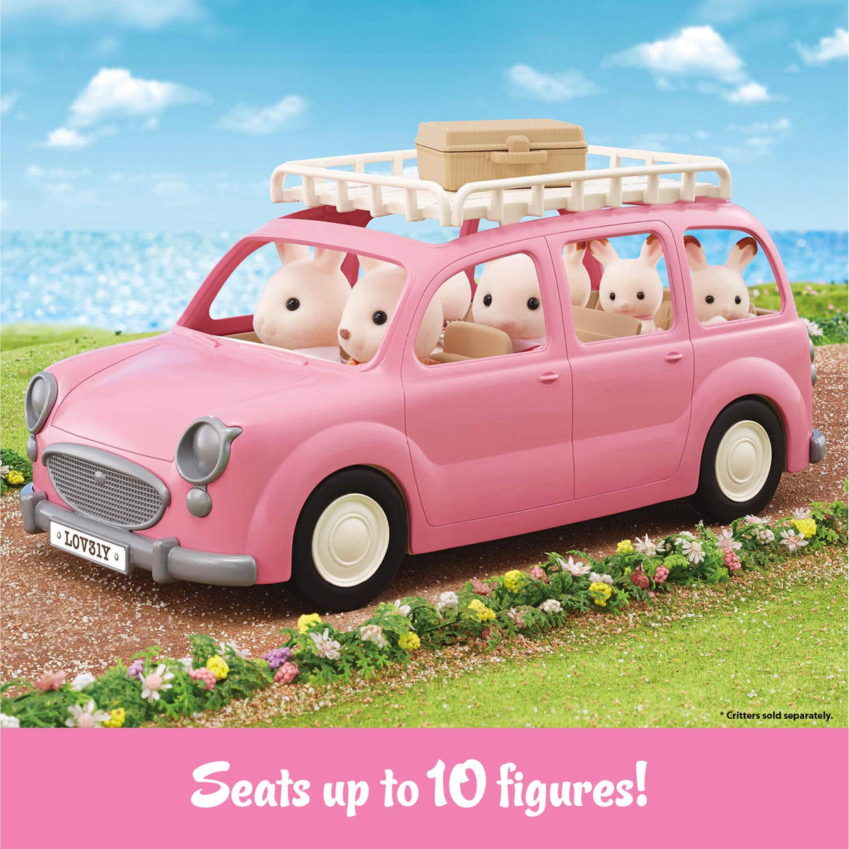 Calico Critters Family Picnic Van interior with flip seats for babies and twins.