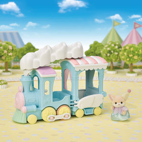 Calico Critters Floating Cloud Rainbow Train rear view shows smokestack seating