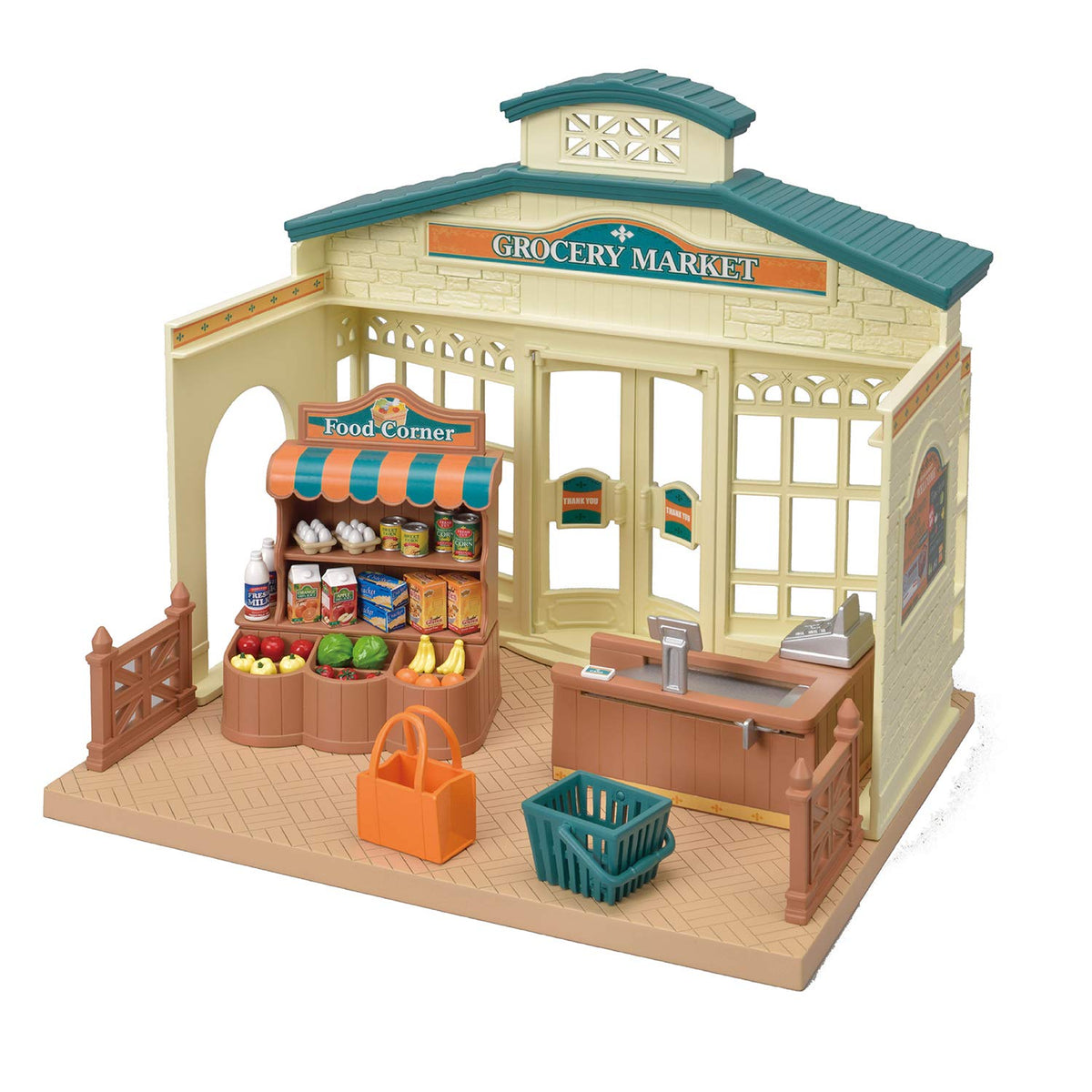 Calico Critters Grocery Market checkout counter with conveyor belt for pretend shopping