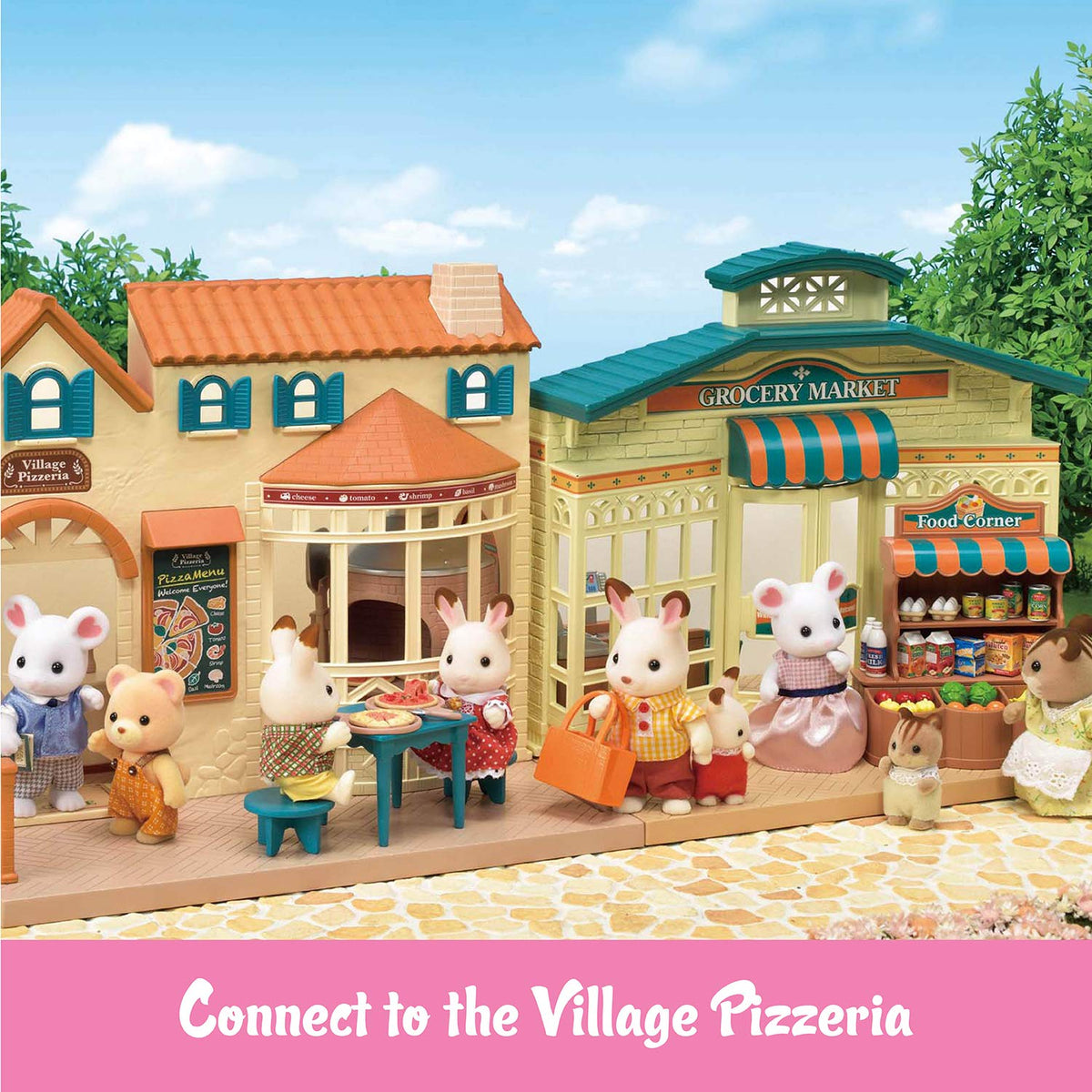 Calico Critters Grocery Market green roof and brick walls create a cozy storefront