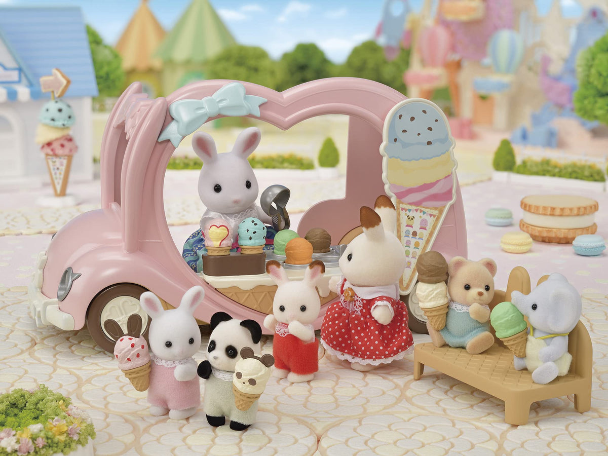 Calico Critters Ice Cream Van includes 10 unique scoops for variety.