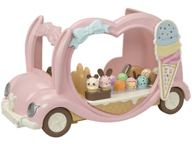 Calico Critters Ice Cream Van side view with wheels for active pretend travel.