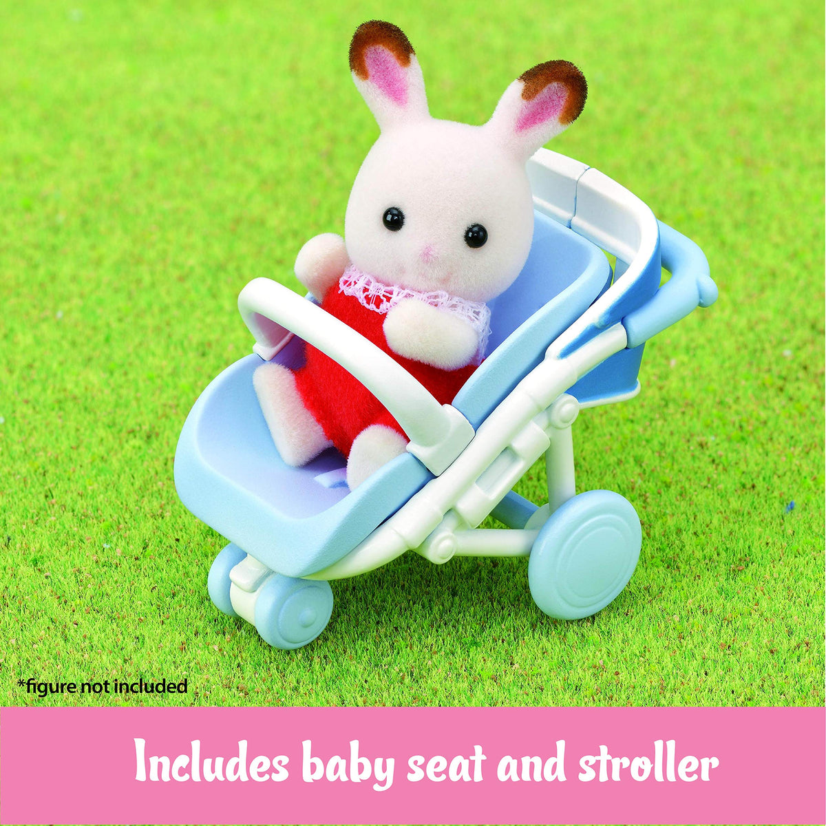 Calico Critters included stroller doubles as baby car seat.