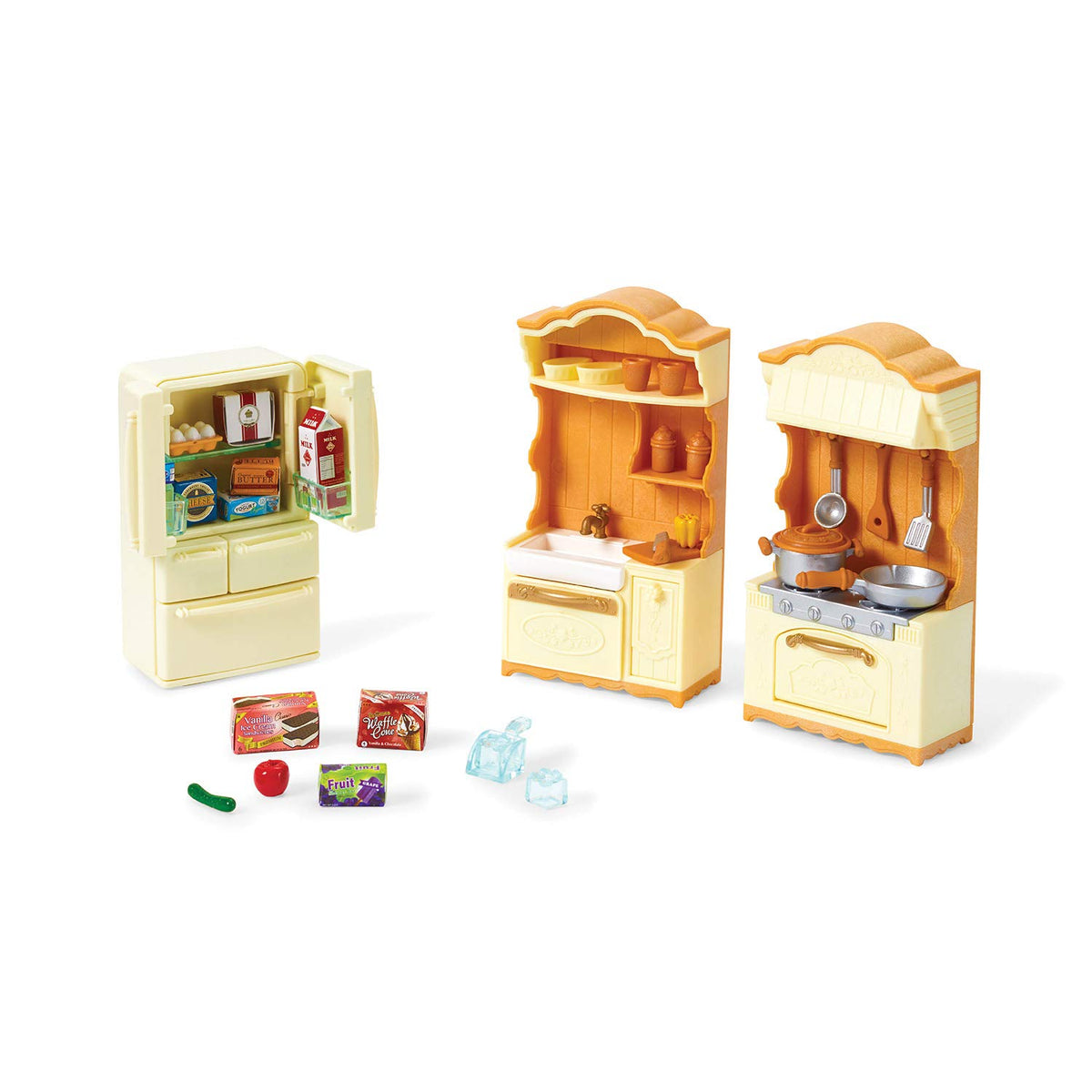 Calico Critters Kitchen Refrigerator and Drawers showcase organized play storage for pretend meals