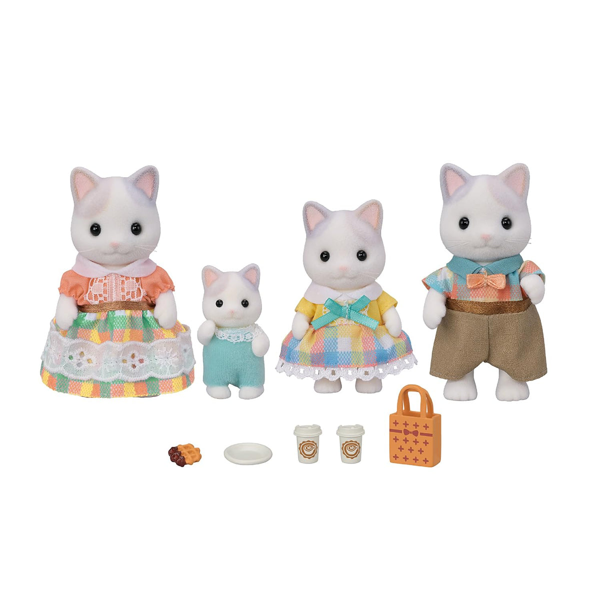Calico Critters Latte Cat Father holding a drink, ideal for imaginative shopping adventures.