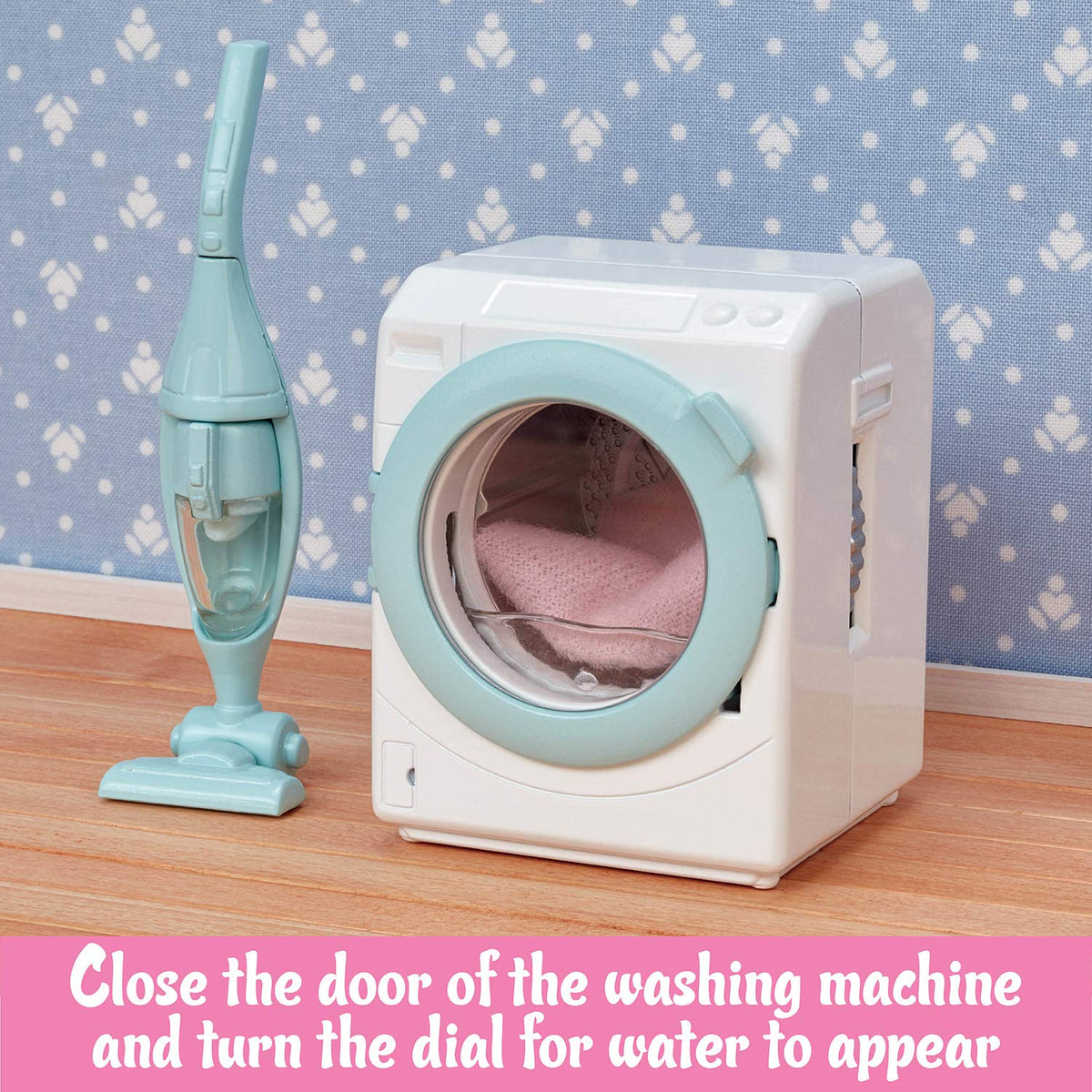 Calico Critters towel detail enhances dollhouse laundry scenes