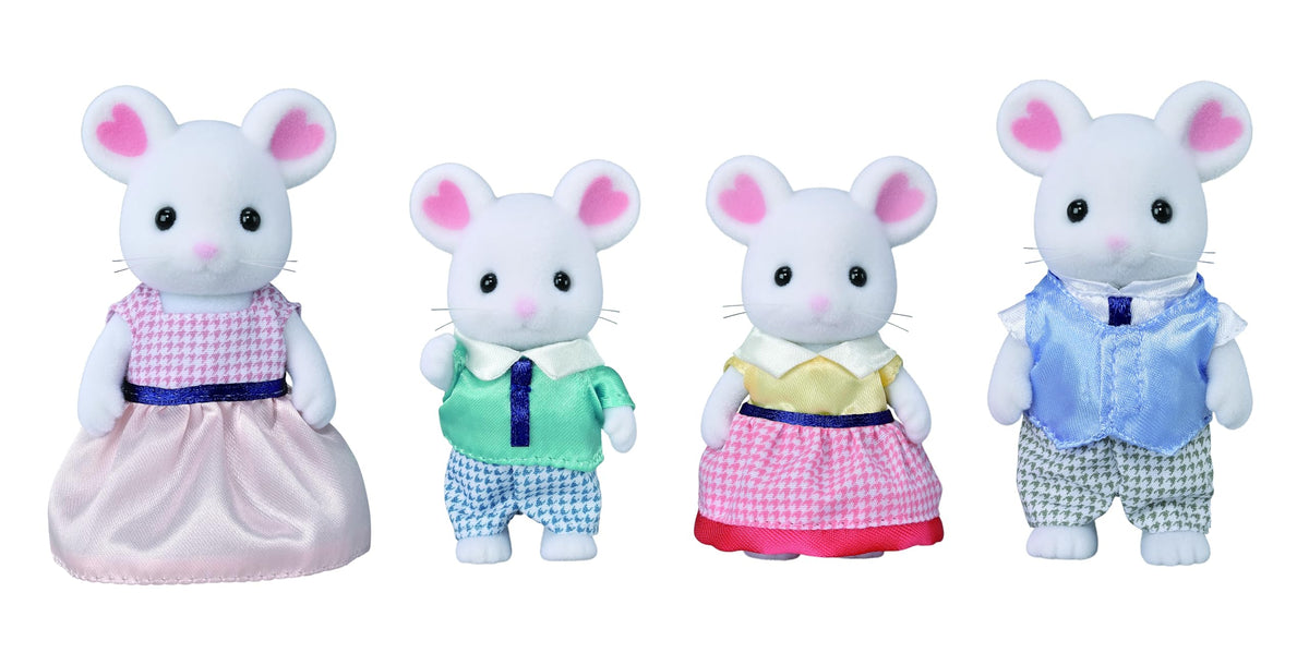 Calico Critters Marshmallow Mouse Family set of four mini figures for imaginative play and display