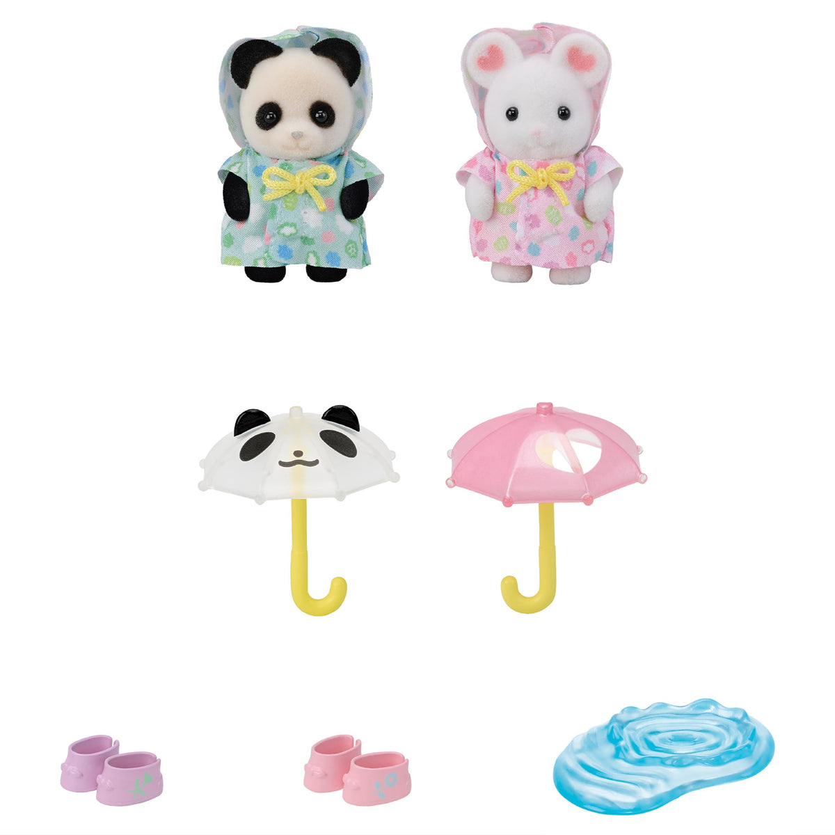 Calico Critters Nursery Friends Rainy Day Duo puddle scene sparks storytelling adventures.