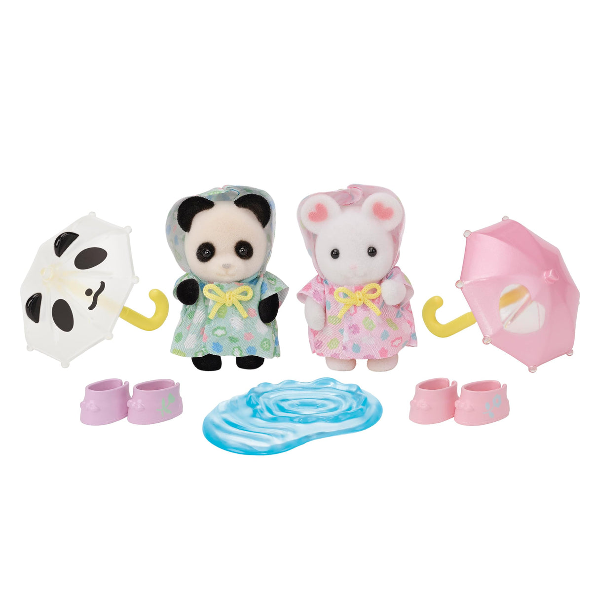 Calico Critters Nursery Friends Rainy Day Duo umbrella in tiny hands for imaginative play.