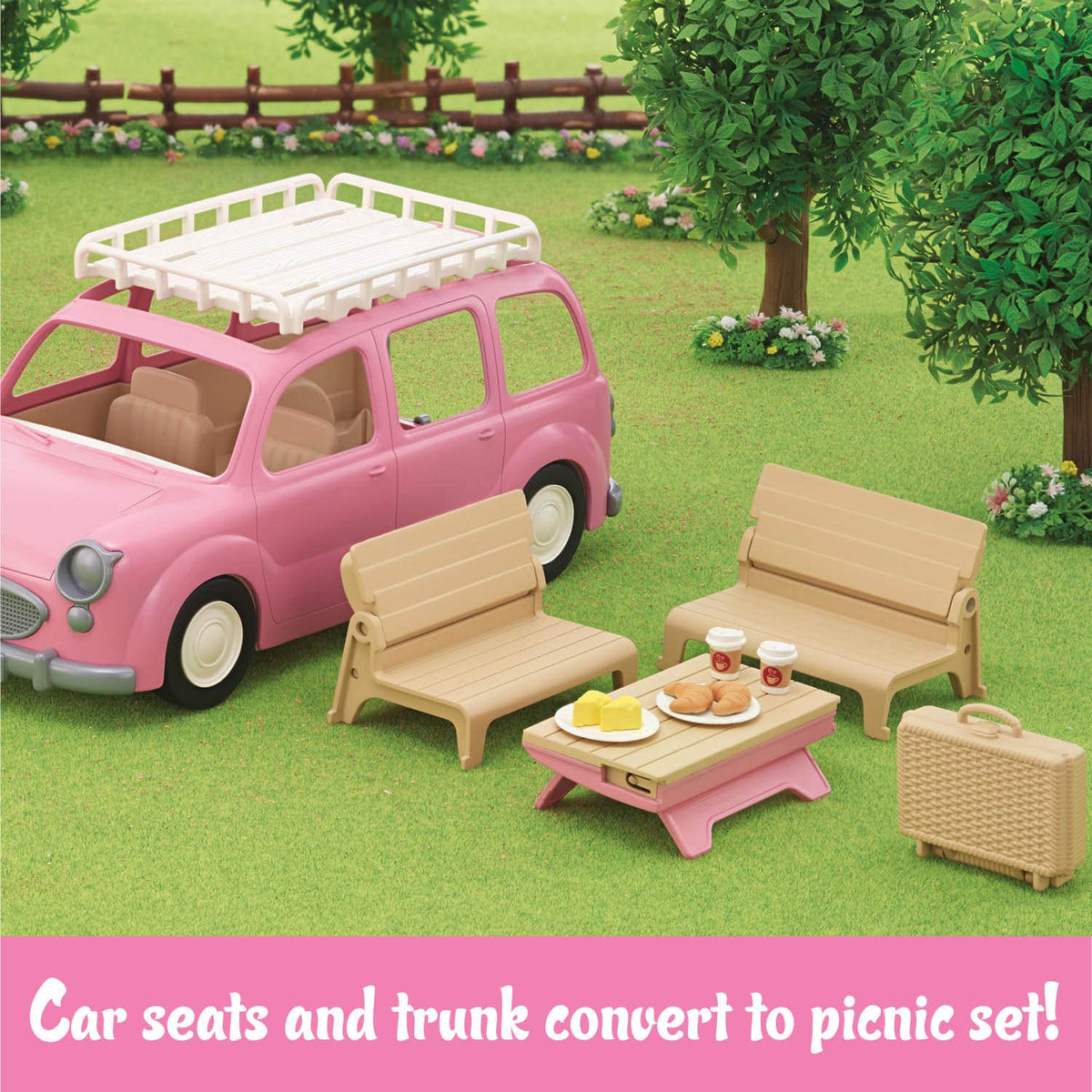 Calico Critters picnic set basket with plates and croissants for the scene.