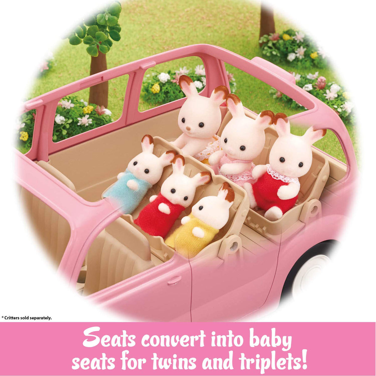Calico Critters van bench seats rotate to reveal child seats.
