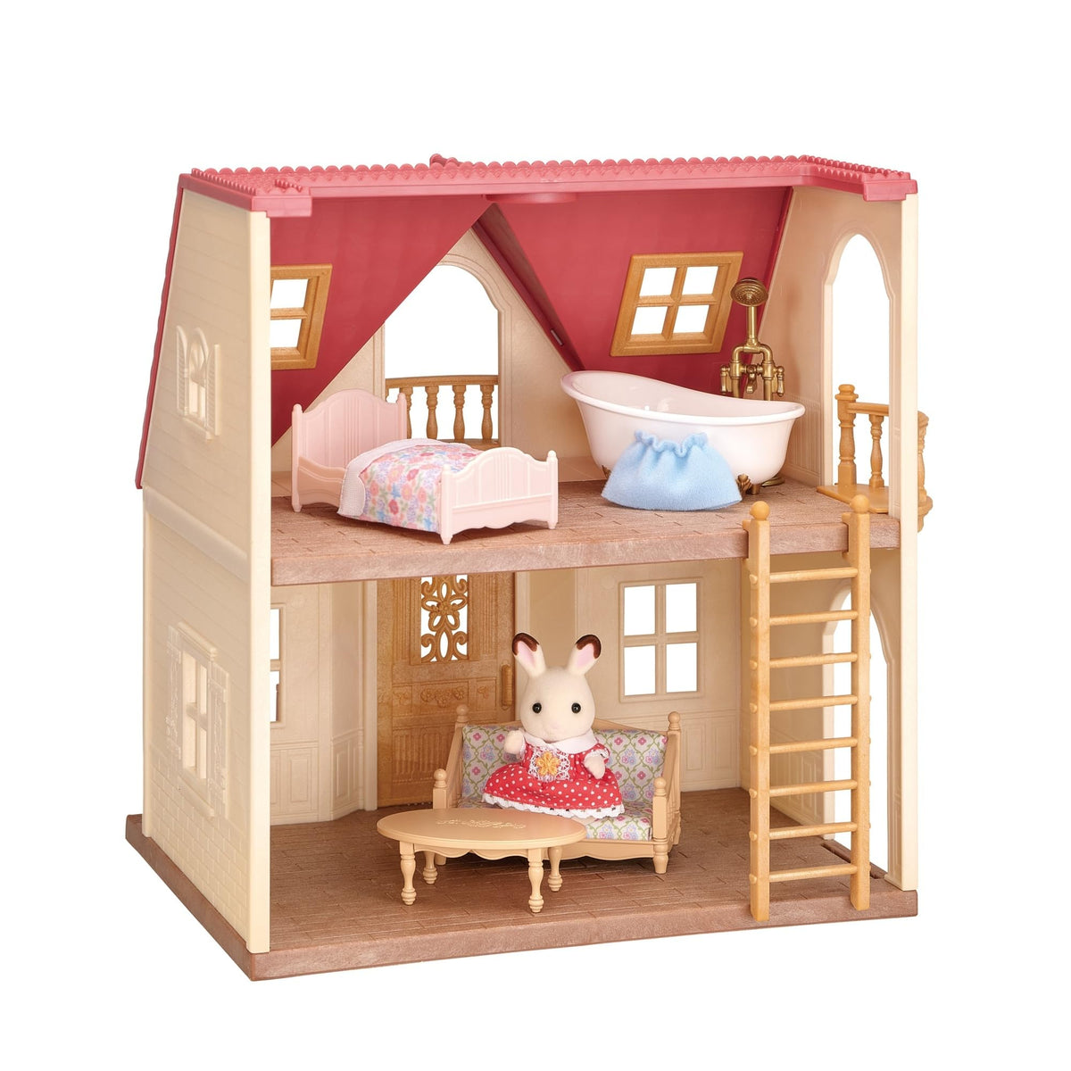 Calico Critters Red Roof Cozy Cottage front view for imaginative pretend play.