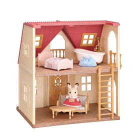Calico Critters Red Roof Cozy Cottage front view for imaginative pretend play.