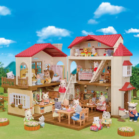 Calico Critters Red Roof Home opens to 180 degrees for immersive storytelling.
