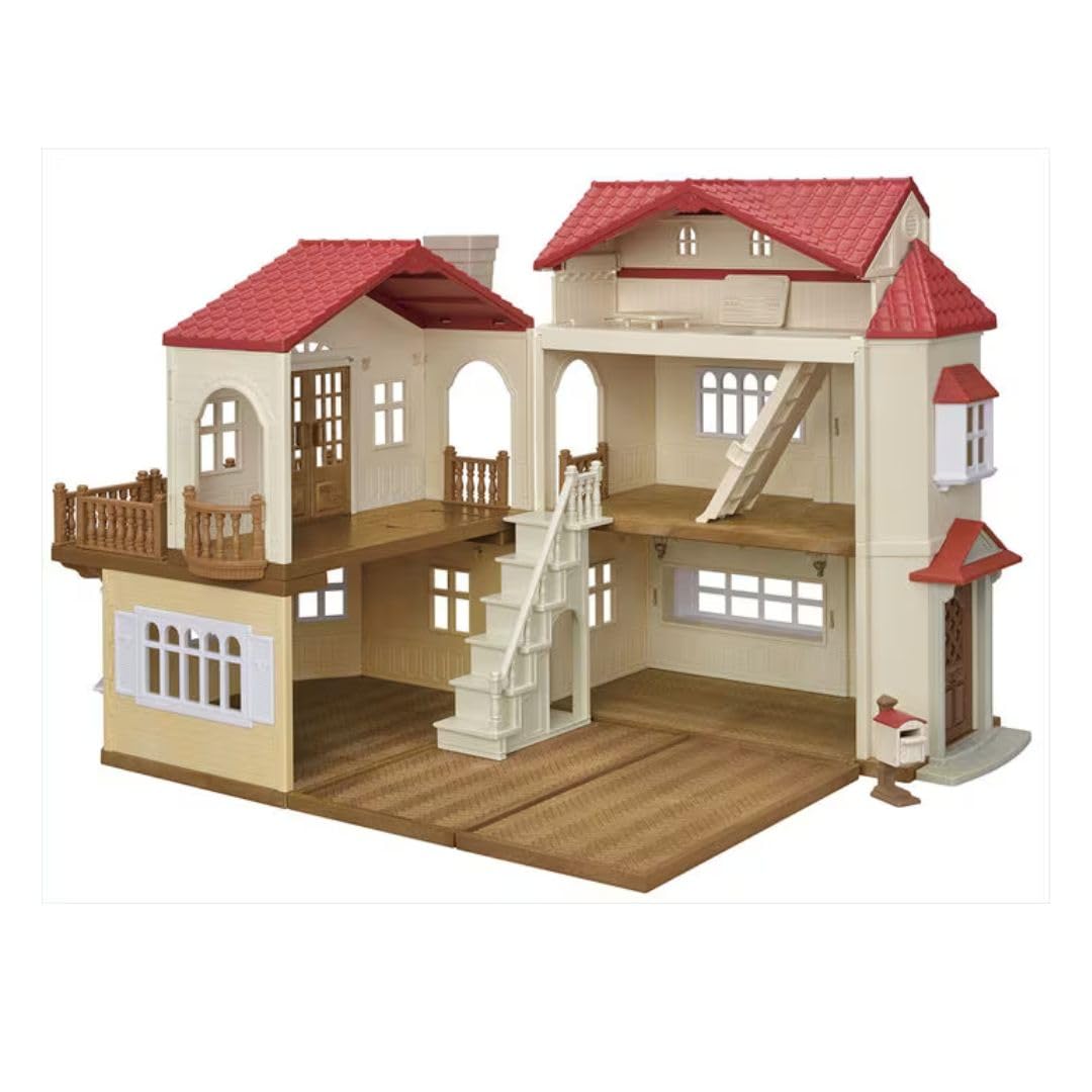 Calico Critters Red Roof Home Secret Attic lights illuminate cozy play moments.