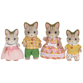 Calico Critters Sandy Cat Family figures with poseable joints for imaginative play.