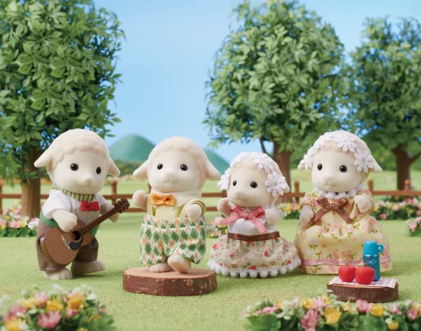 Calico Critters Sheep Family father Danny in orchard setup for role-play adventures.