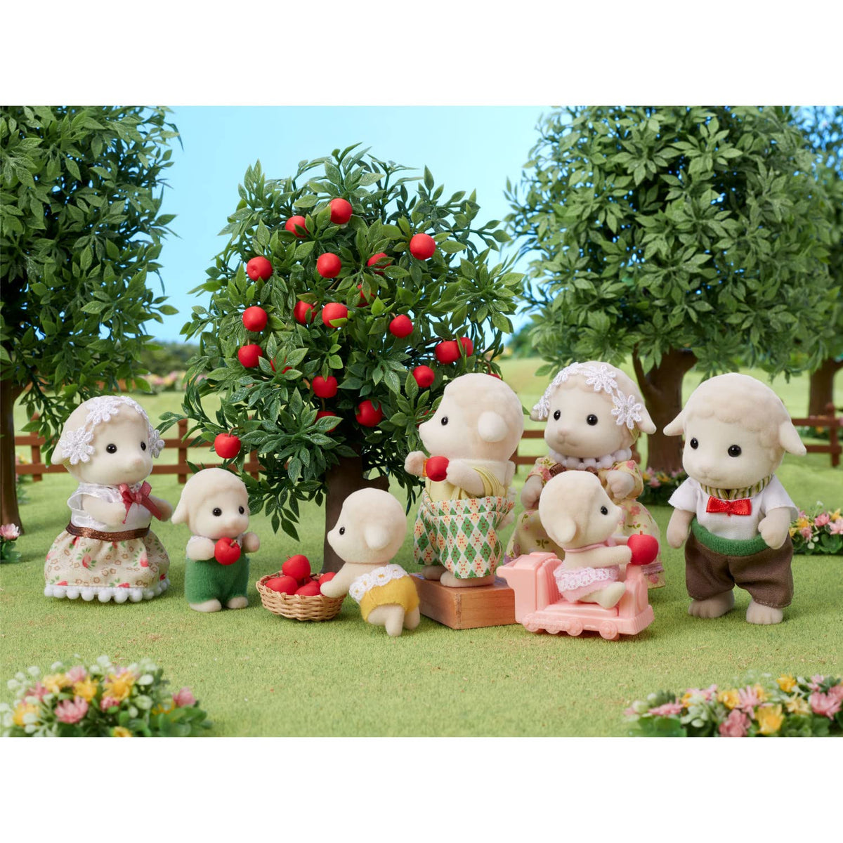 Calico Critters Sheep Family sister Lona reading to younger siblings for care.