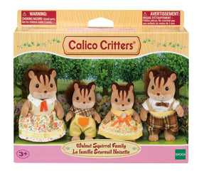 Calico Critters Squirrel Family figures in coordinated outfits to spark storytelling.