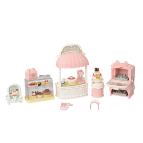 Calico Critters Village Cake Shop display case showcases pastries for imaginative family pretend play