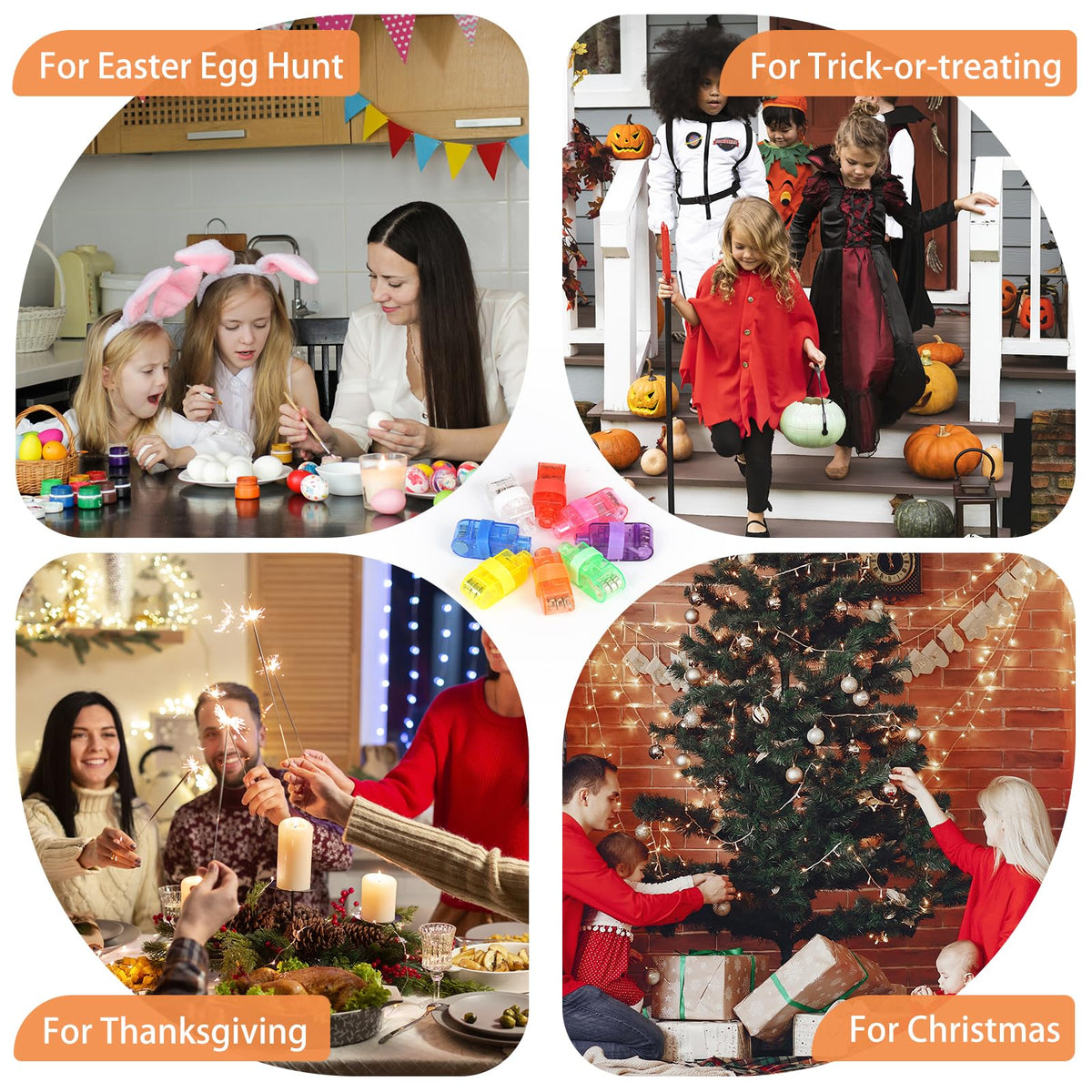 CALIFORNIA CADE ELECTRONIC finger lights come with rubber straps to fit fingers or props.